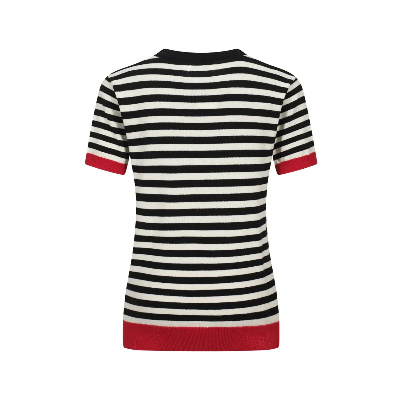 Women's Retro Striped Knit Sweater with Red Heart – Black & White - Image 3
