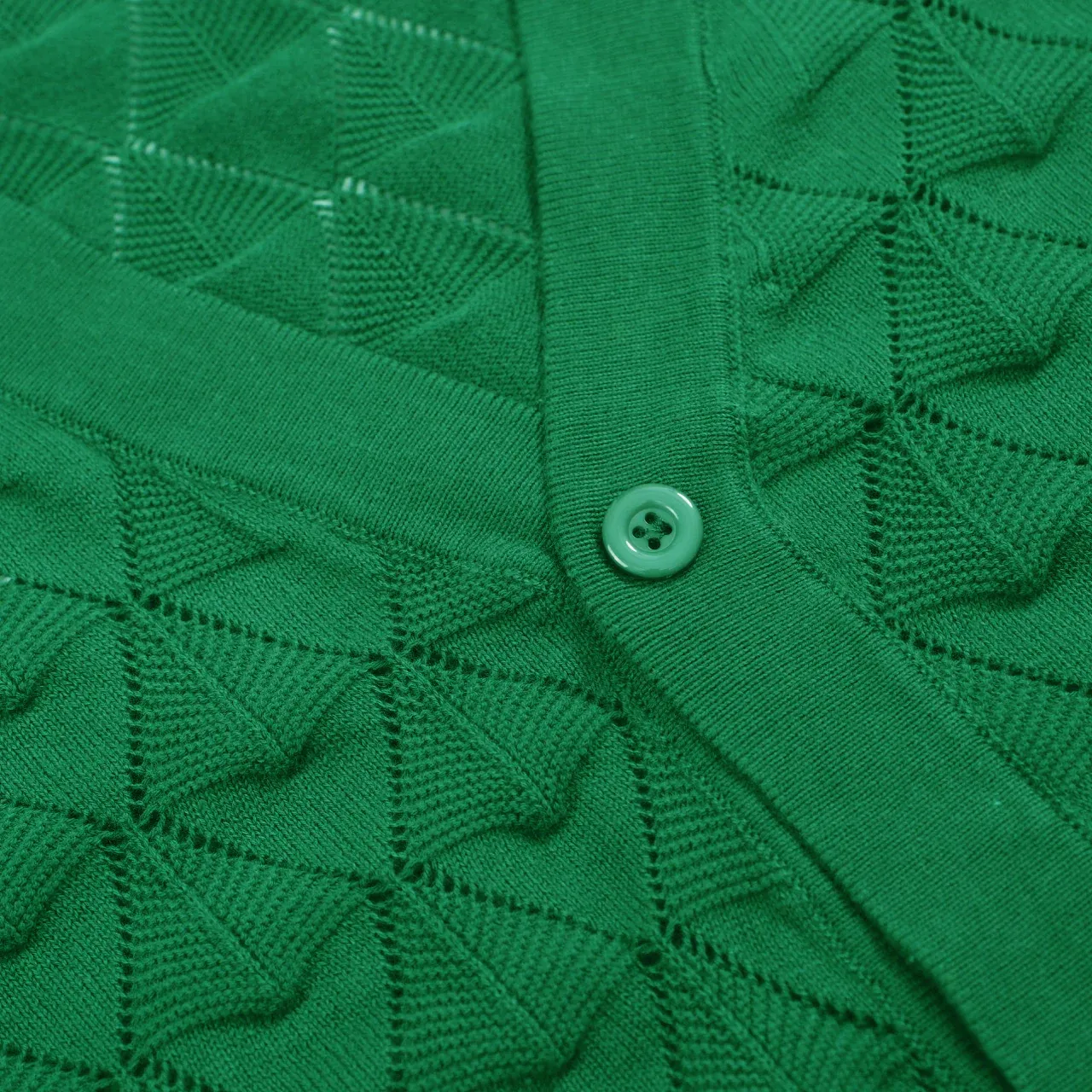 Men’s Vintage 1970s Knit Cardigan Shirt – Retro Emerald Green Openwork Short Sleeve - Image 6