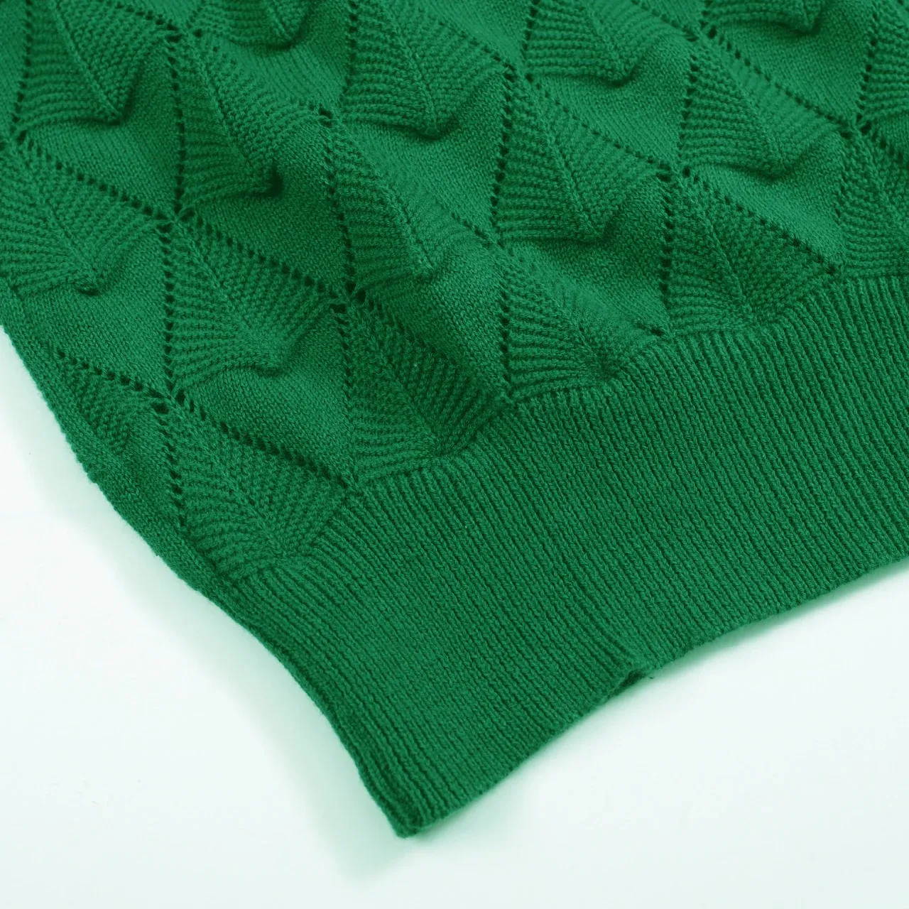 Men’s Vintage 1970s Knit Cardigan Shirt – Retro Emerald Green Openwork Short Sleeve - Image 7