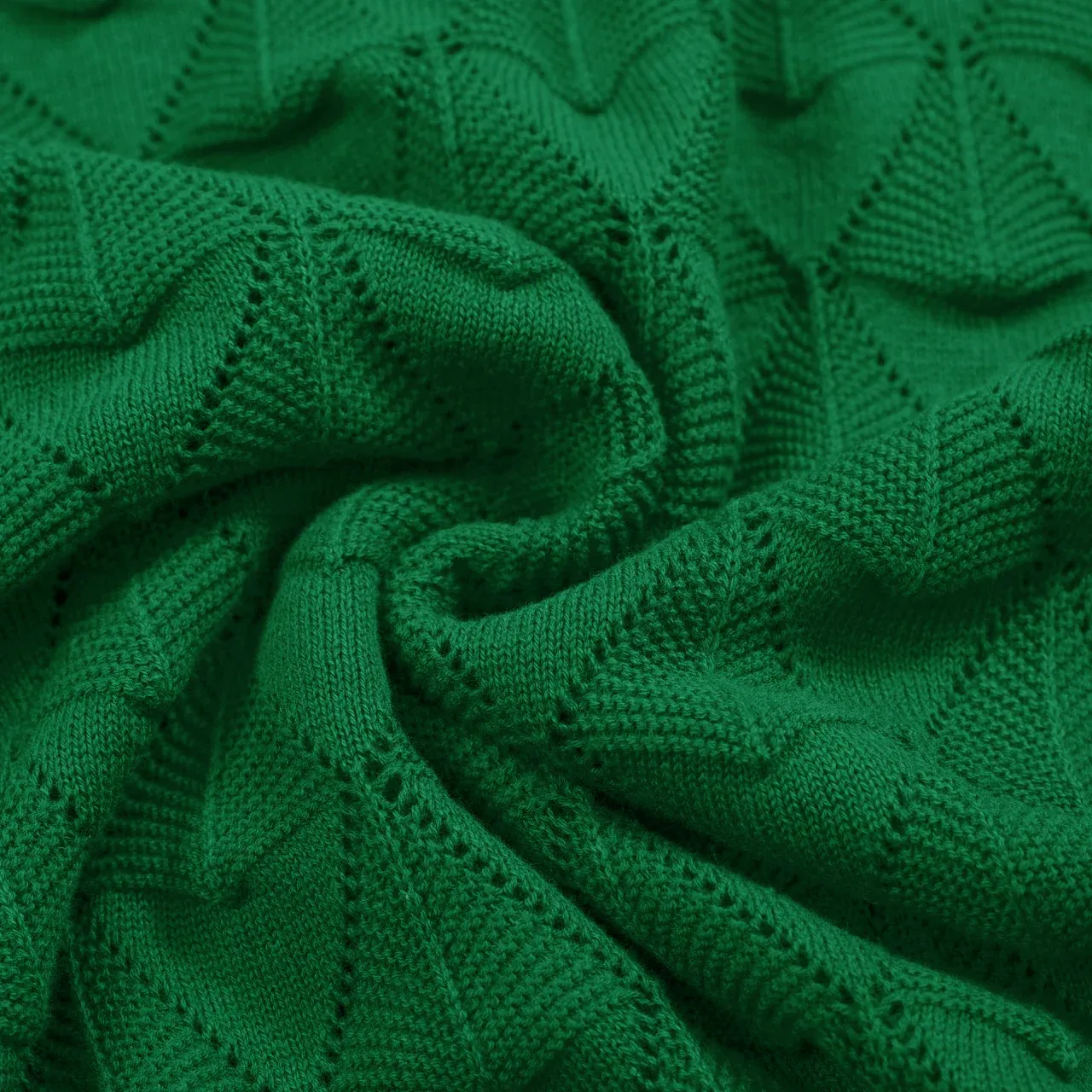 Men’s Vintage 1970s Knit Cardigan Shirt – Retro Emerald Green Openwork Short Sleeve - Image 2