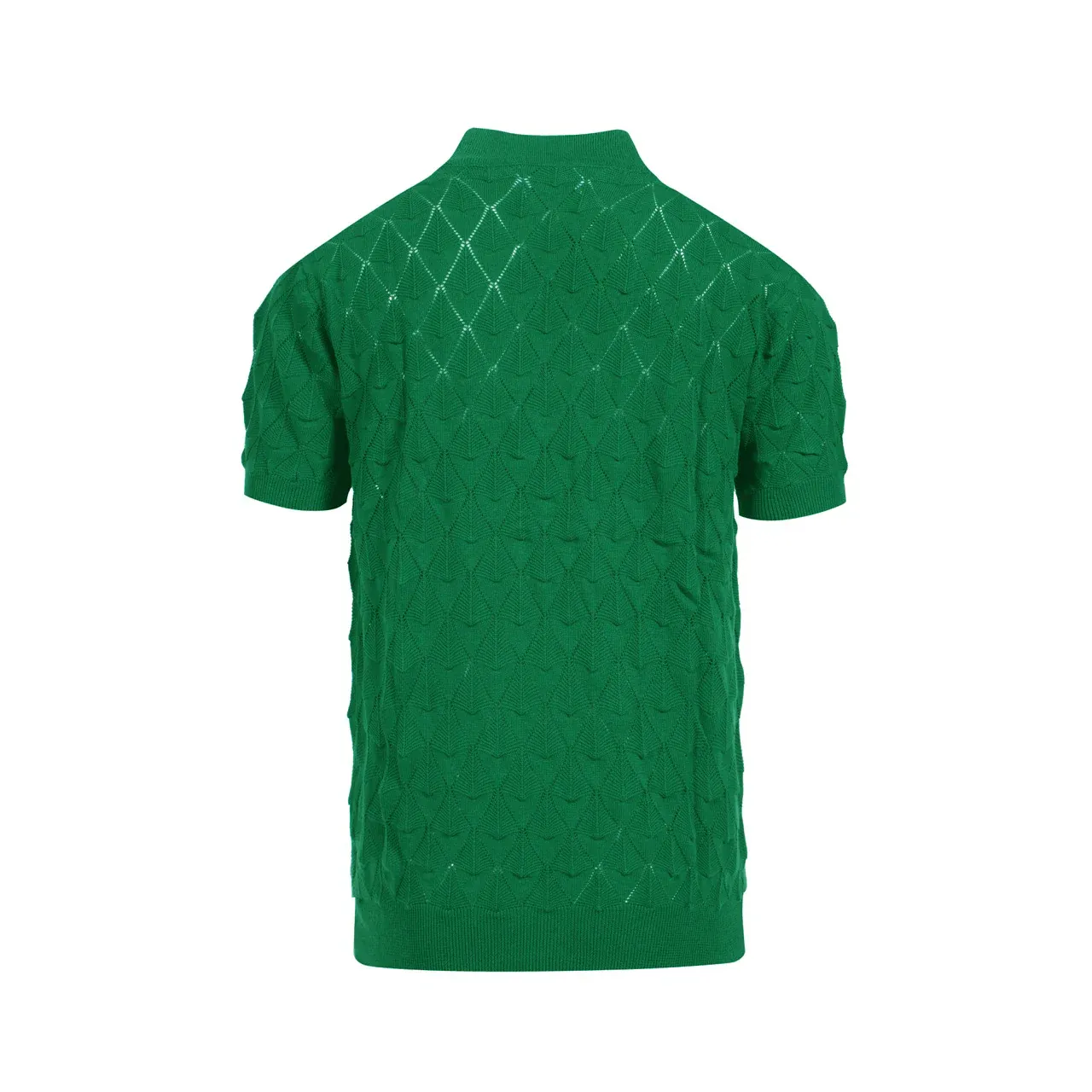Men’s Vintage 1970s Knit Cardigan Shirt – Retro Emerald Green Openwork Short Sleeve - Image 3
