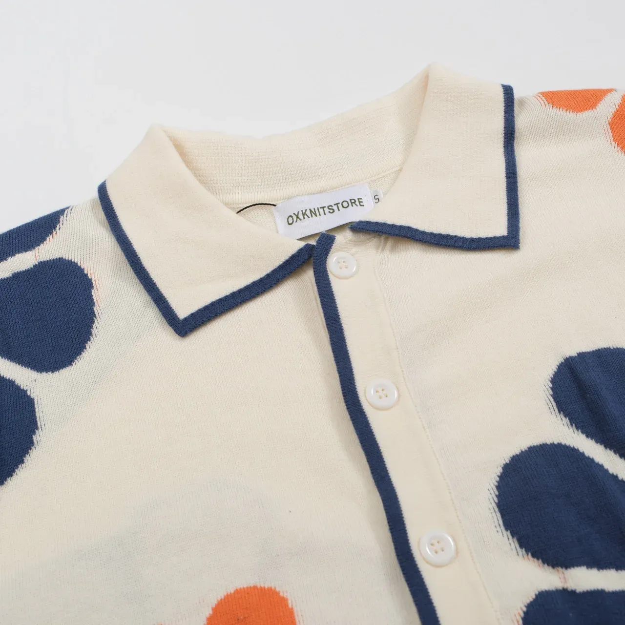 Men's Retro Floral Knit Cardigan – Cream with Orange and Navy Flowers - Image 4