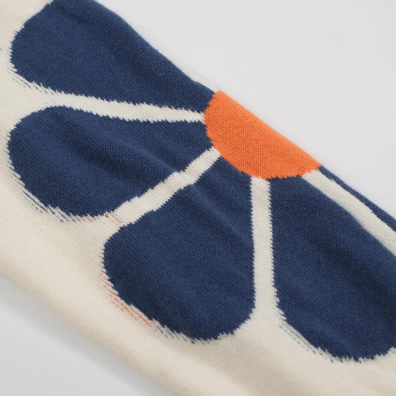 Men's Retro Floral Knit Cardigan – Cream with Orange and Navy Flowers - Image 6