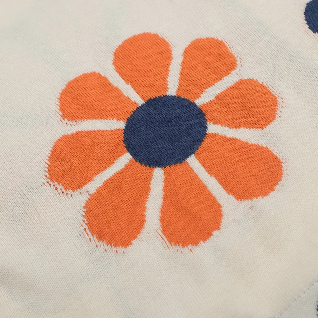 Men's Retro Floral Knit Cardigan – Cream with Orange and Navy Flowers - Image 9