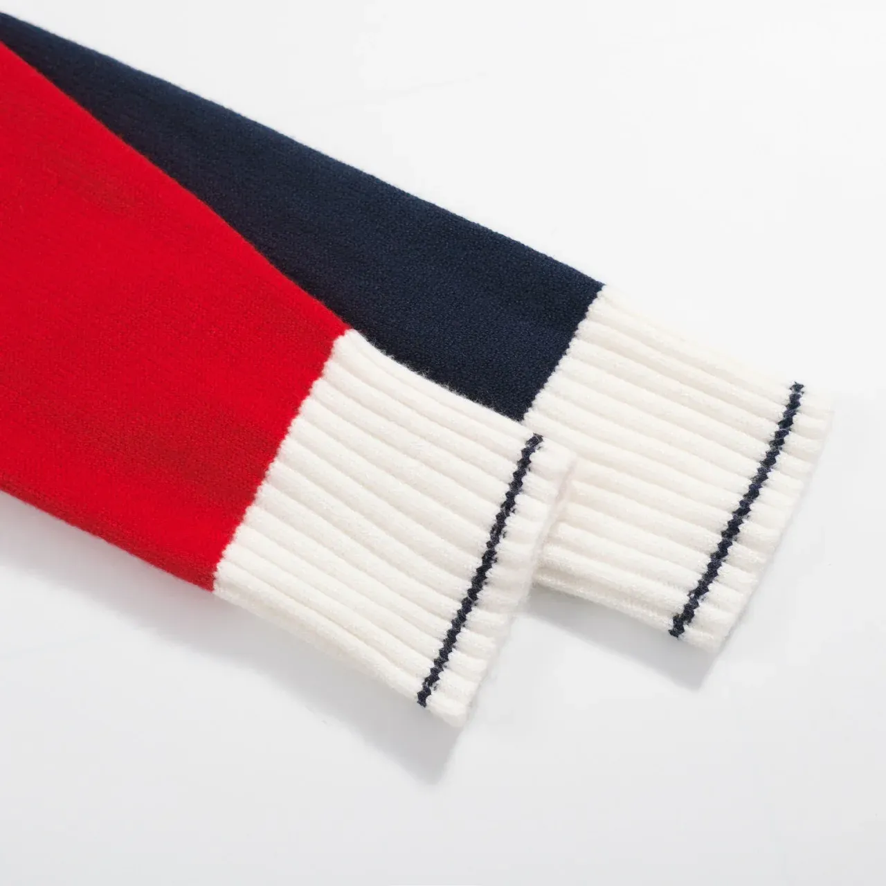 Men’s Colorblock Knit Sweater – Red, Navy & White Stripe Detail - Image 4