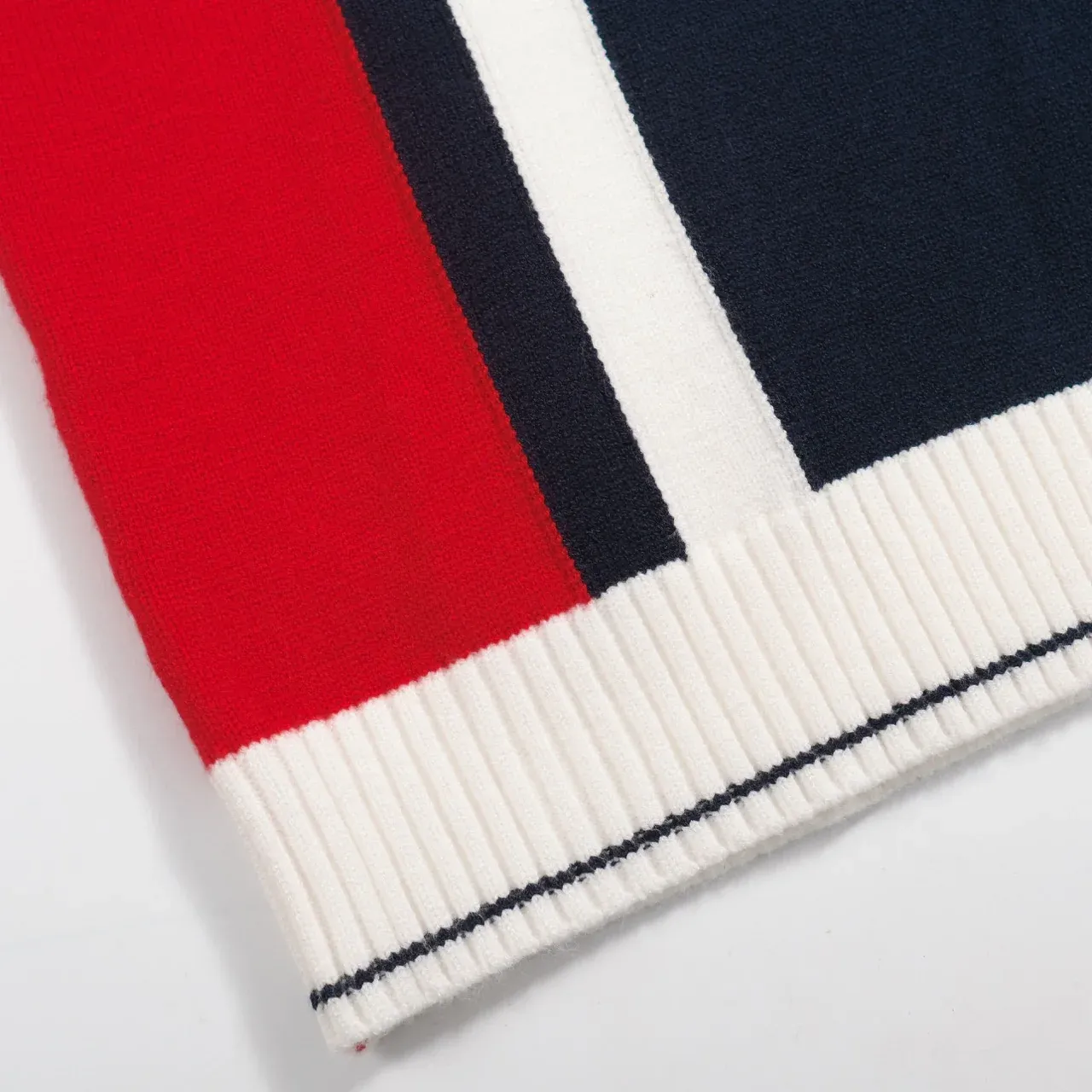 Men’s Colorblock Knit Sweater – Red, Navy & White Stripe Detail - Image 5