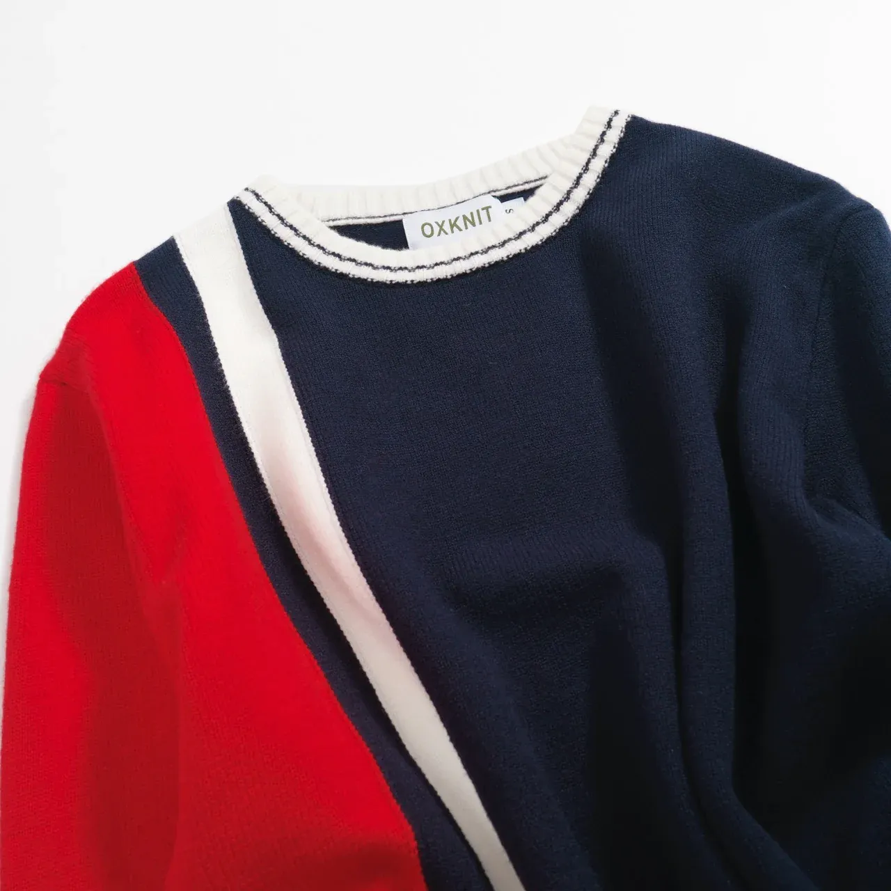 Men’s Colorblock Knit Sweater – Red, Navy & White Stripe Detail - Image 6