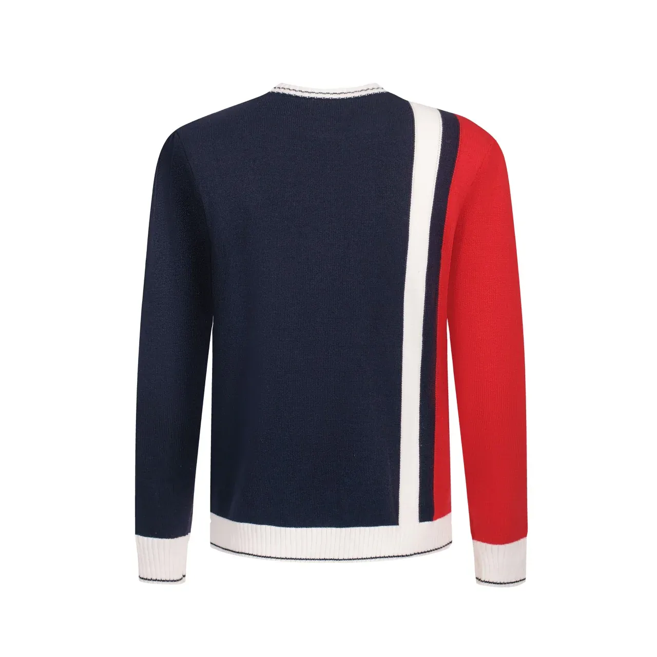 Men’s Colorblock Knit Sweater – Red, Navy & White Stripe Detail - Image 9