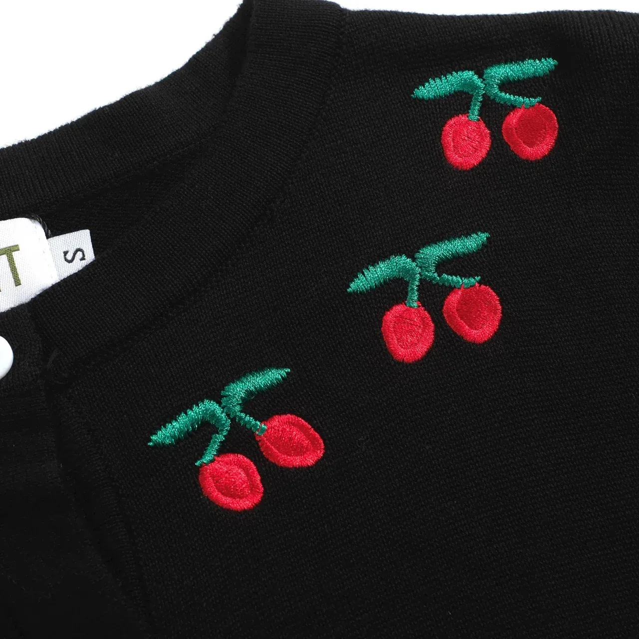Women's black cherry vintage cardigan sweater-Cropped Length - Image 2