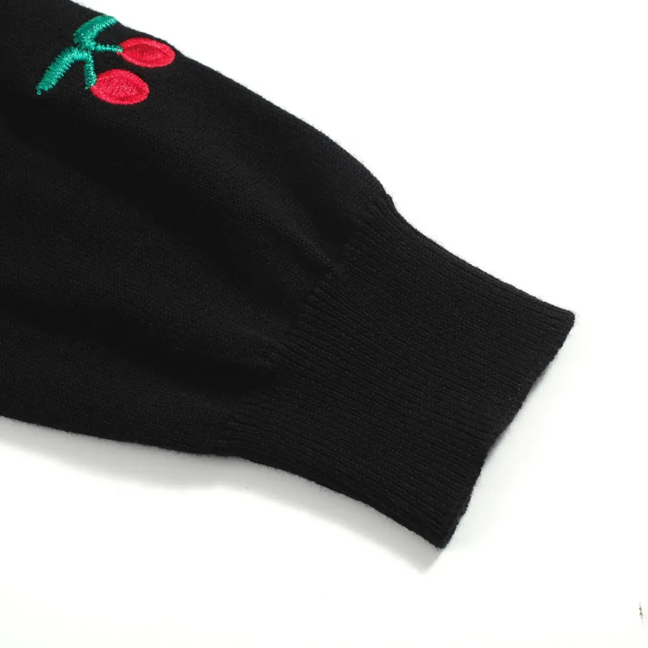 Women's black cherry vintage cardigan sweater-Cropped Length - Image 6