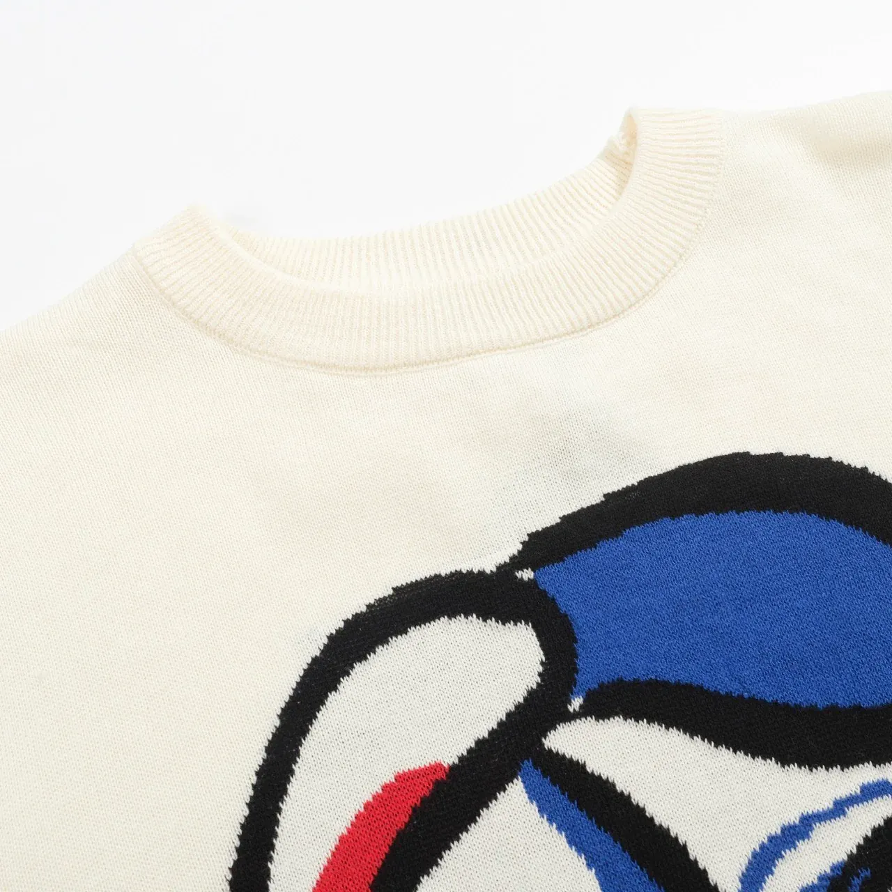 Men’s Abstract Face Art Knitwear – Cream - Image 4