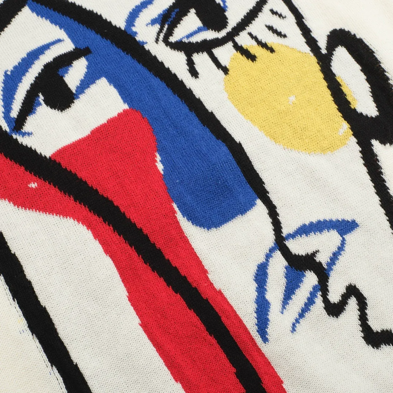 Men’s Abstract Face Art Knitwear – Cream - Image 2