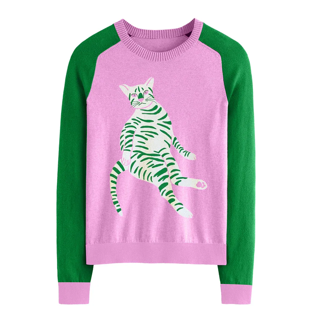 Women's green Kitten Jacquard knitwear