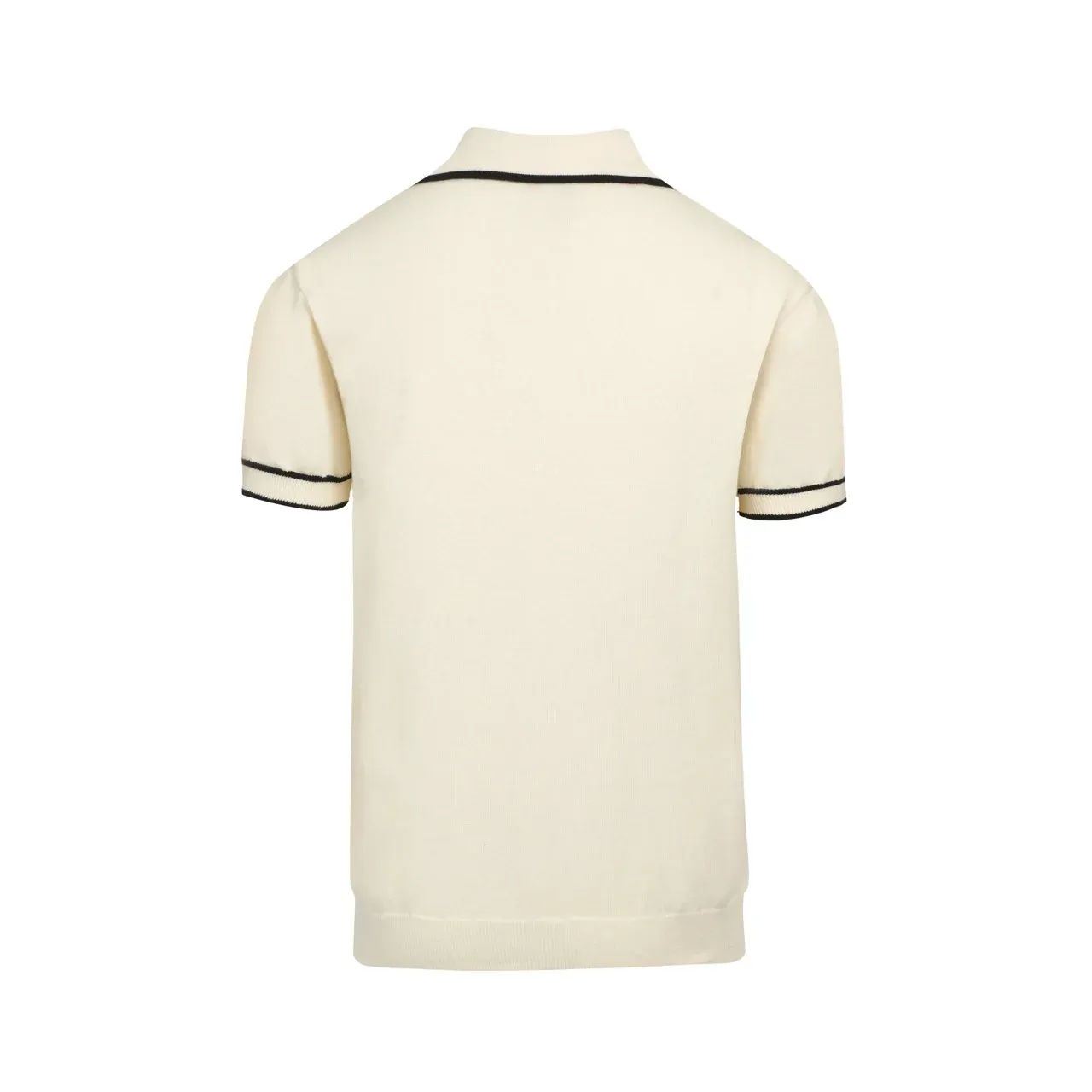 Men's Retro Knit Polo – Vintage Cream Button-Up with Bulldog Graphic - Image 3