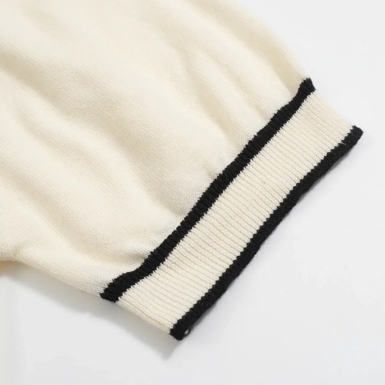 Men's Retro Knit Polo – Vintage Cream Button-Up with Bulldog Graphic - Image 7