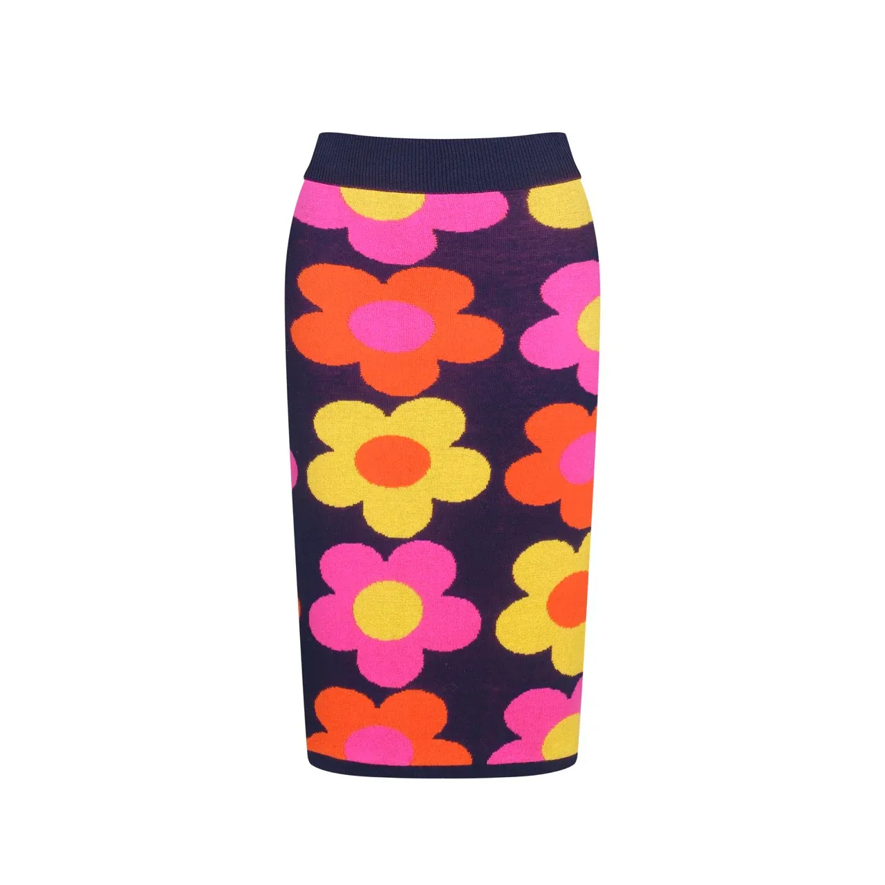 Women’s Retro Floral Knit Set with Vibrant Orange, Pink, and Yellow Flowers - Image 5