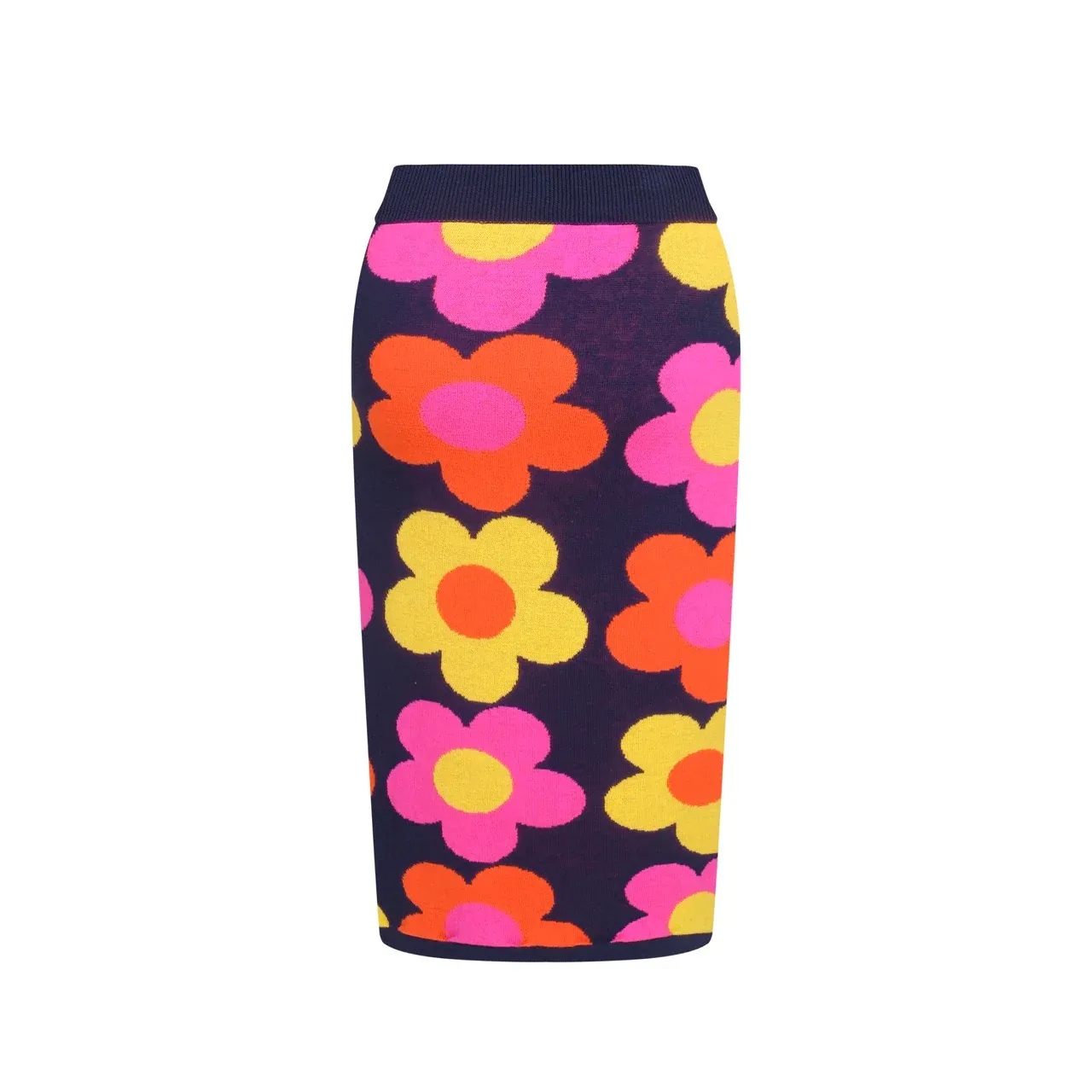 Women’s Retro Floral Knit Set with Vibrant Orange, Pink, and Yellow Flowers - Image 6