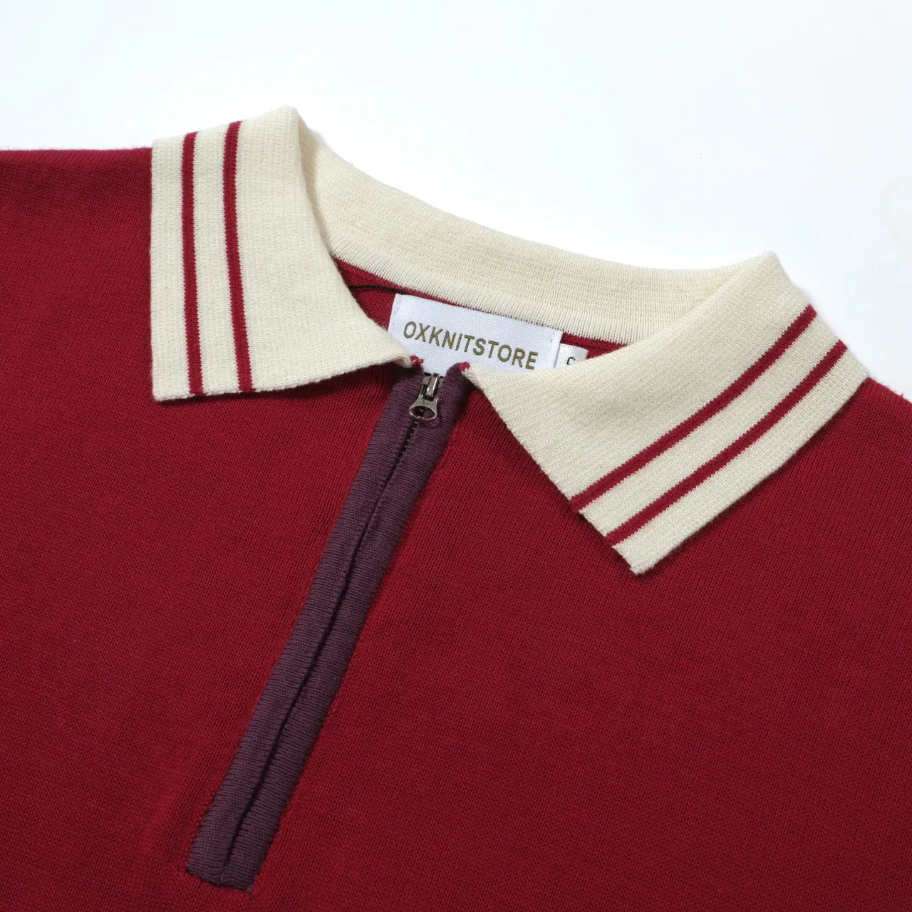 Men's 60s Mod Red Knit Zip Polo – Retro Casual Contrast Trim Shirt - Image 3