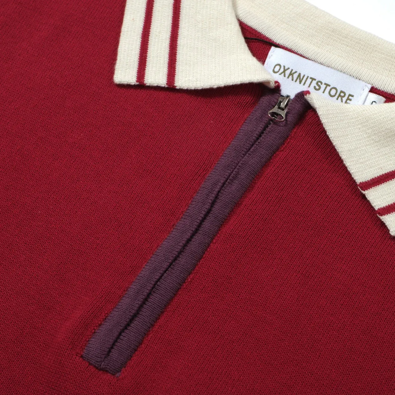 Men's 60s Mod Red Knit Zip Polo – Retro Casual Contrast Trim Shirt - Image 7
