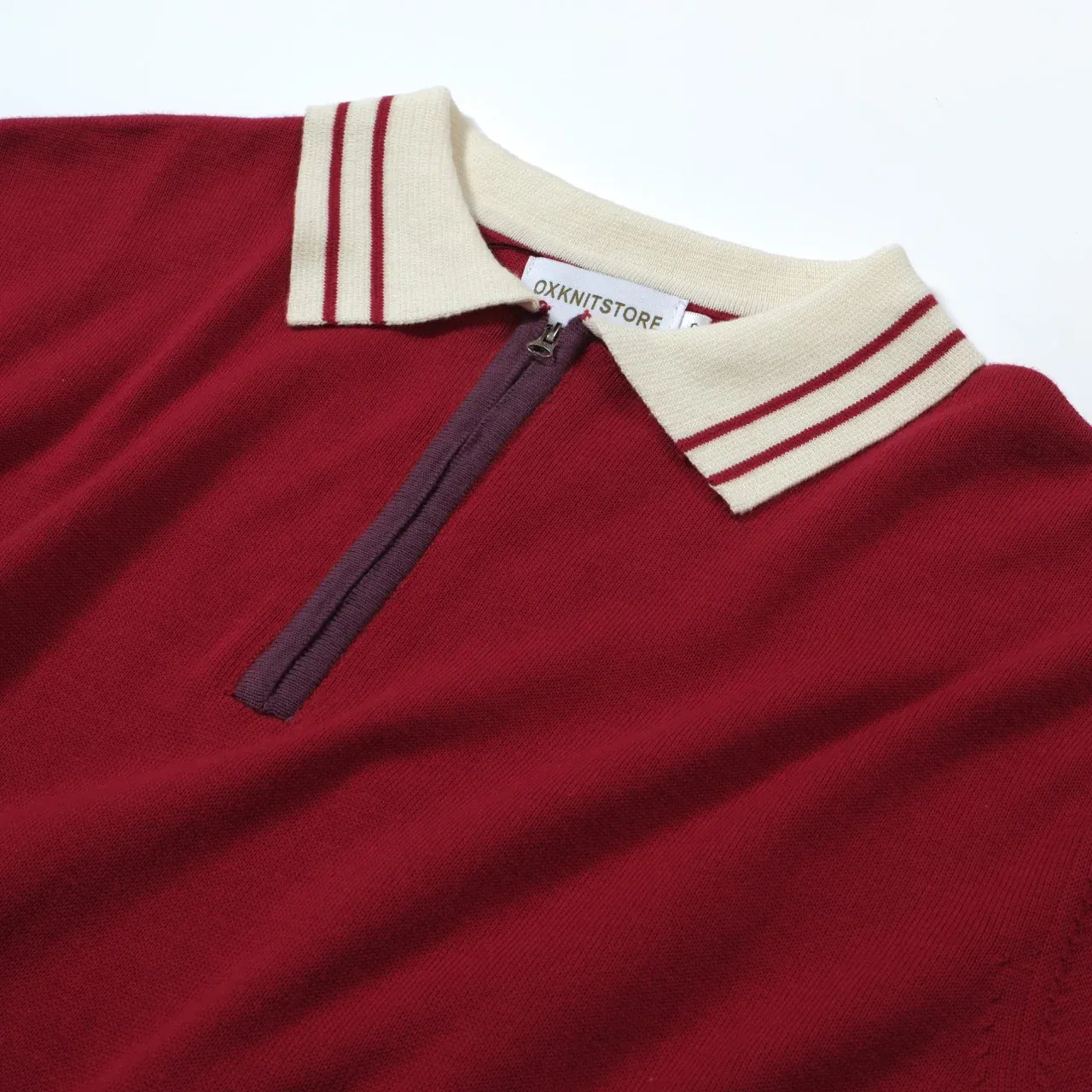 Men's 60s Mod Red Knit Zip Polo – Retro Casual Contrast Trim Shirt - Image 8