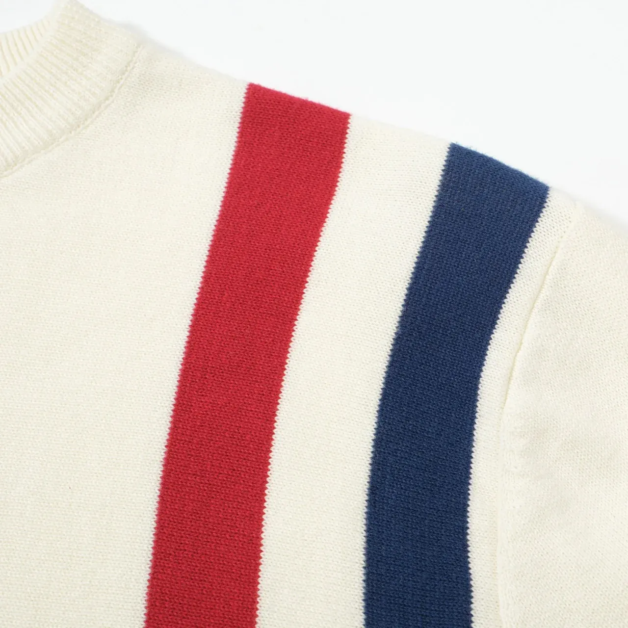 Men's 60s Mod Stripe Knit Sweater – Cream Long Sleeve Retro Pullover - Image 4