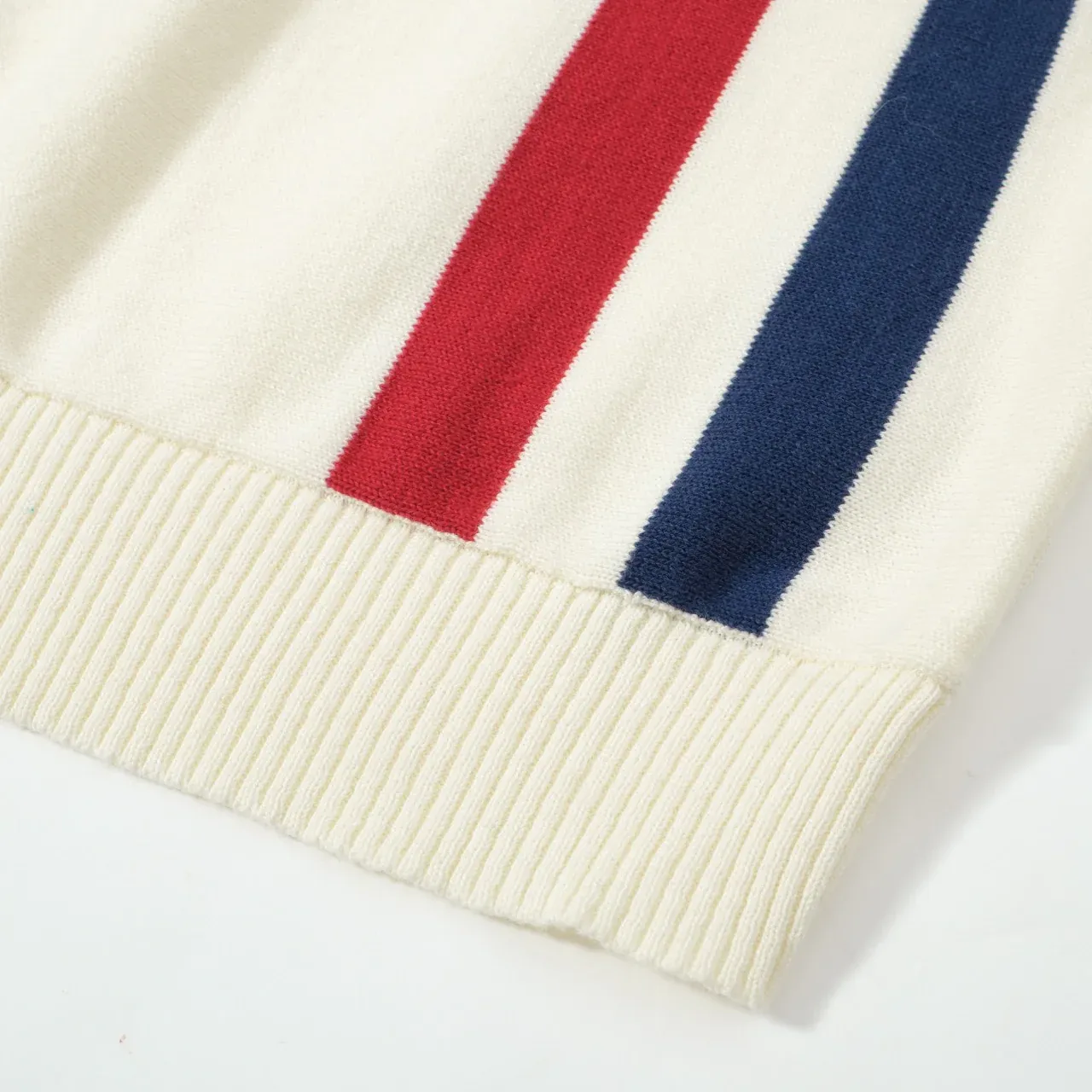 Men's 60s Mod Stripe Knit Sweater – Cream Long Sleeve Retro Pullover - Image 5
