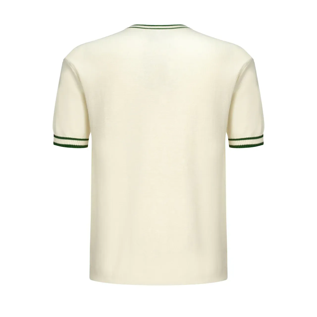 Men's Cream Knit Tee with Green Stripes – 1970s Mod Racing Style - Image 7