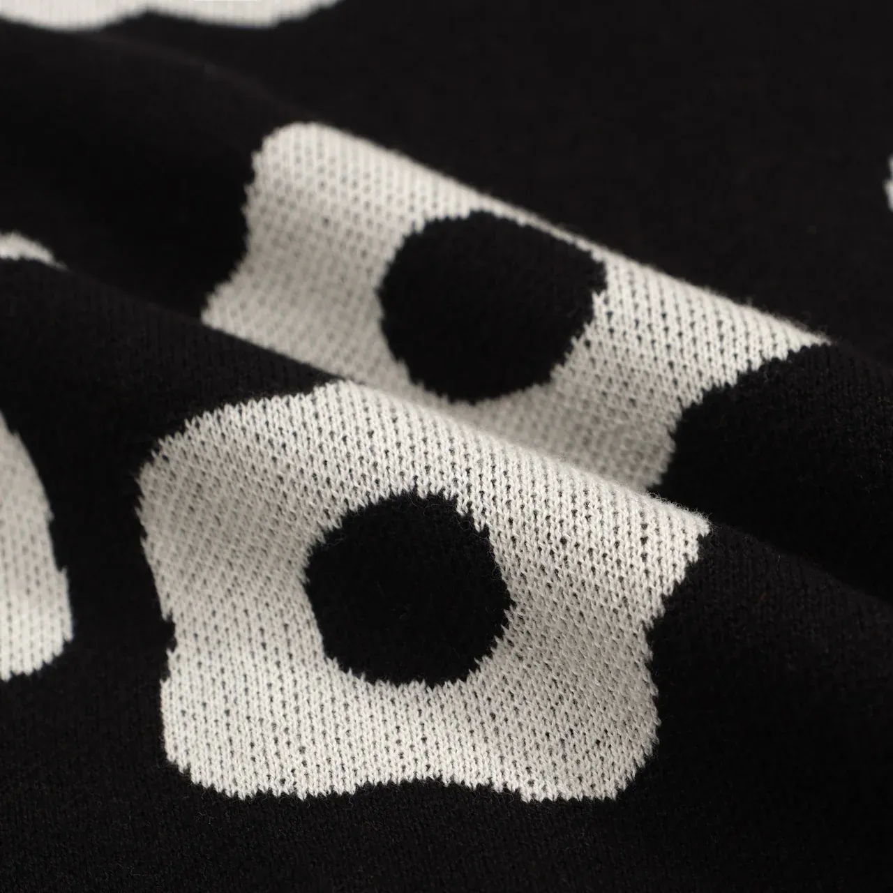 Men's Black & Cream Retro Flower Knit Polo – 60s Mod Button-Up Shirt - Image 2