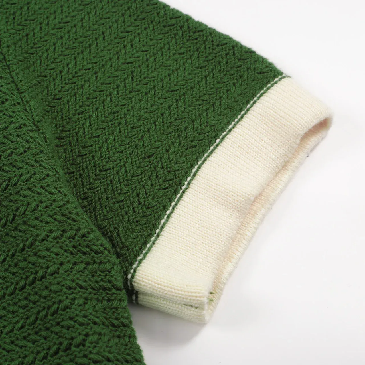 Men's 60s Mod Open Collar Polo – Green with Cream Trim - Image 4