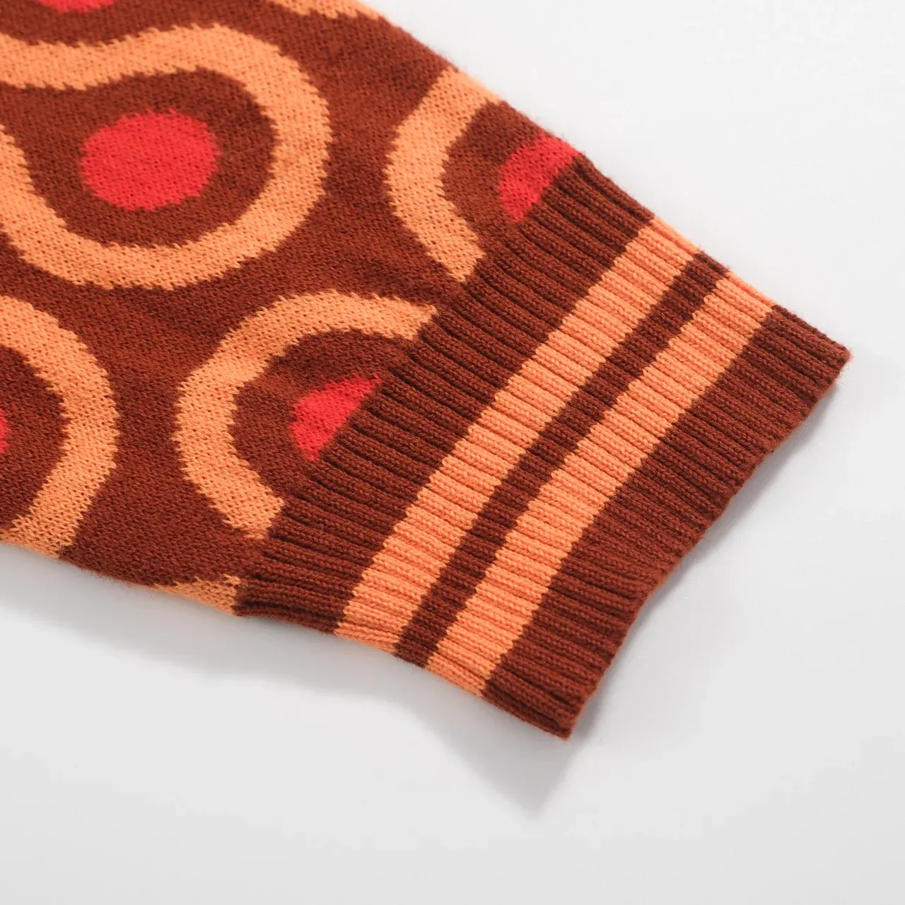 Men's 70s Psychedelic Knit Cardigan – Brown Retro Sweater with Orange Wave Pattern - Image 5