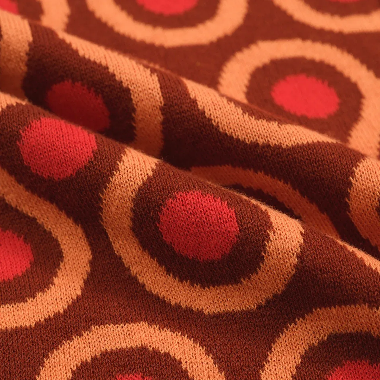 Men's 70s Psychedelic Knit Cardigan – Brown Retro Sweater with Orange Wave Pattern - Image 9