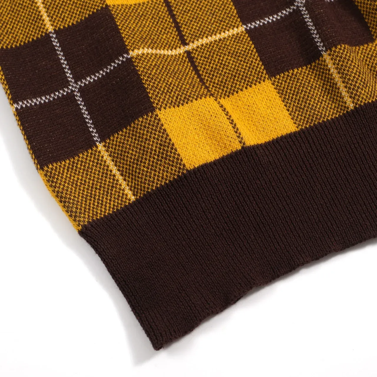 Men's 70s Yellow Plaid Knit Polo Shirt – Retro Long Sleeve Mod Top - Image 7