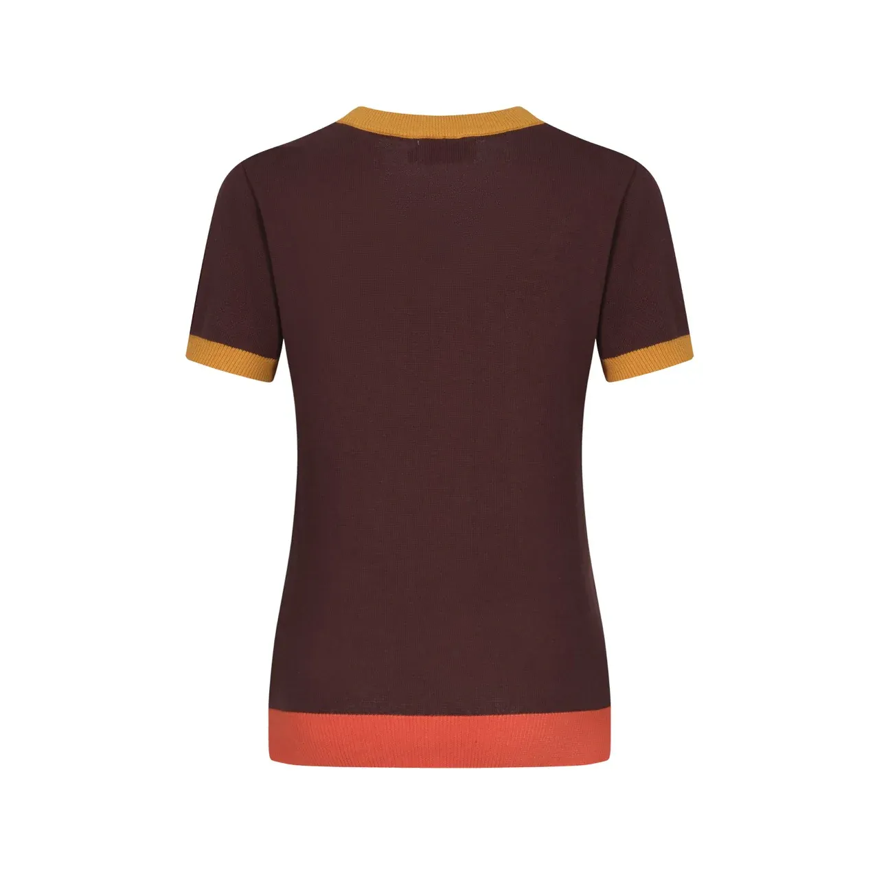 Women Retro Wave Line V-Neck Brown Short Sleeves Knitwear - Image 3